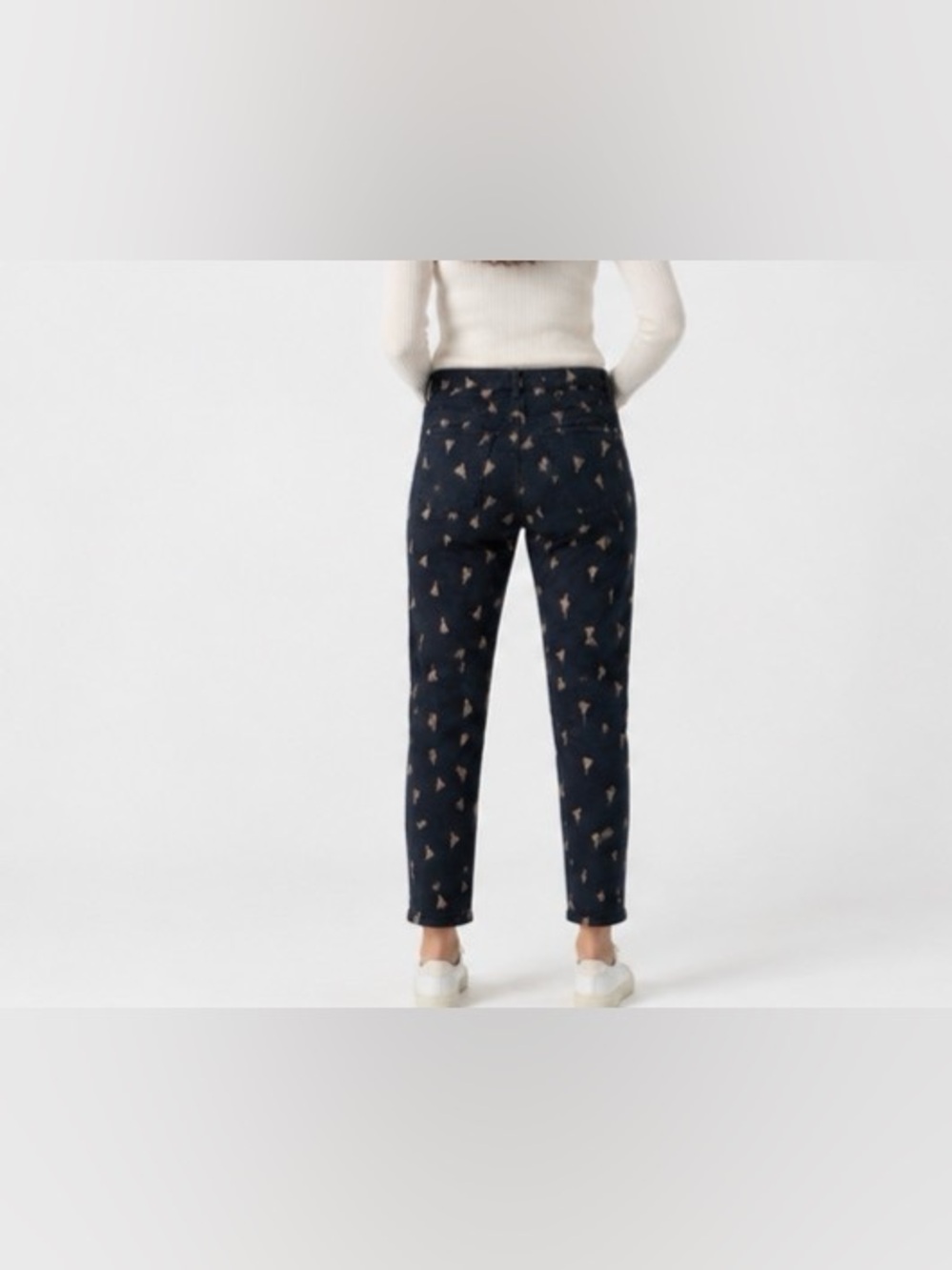 Chico’s women Ankle Pants Size 1 (US 8/10)Navy Tassel Print Stretch Cotton Blend - Picture 7 of 8
